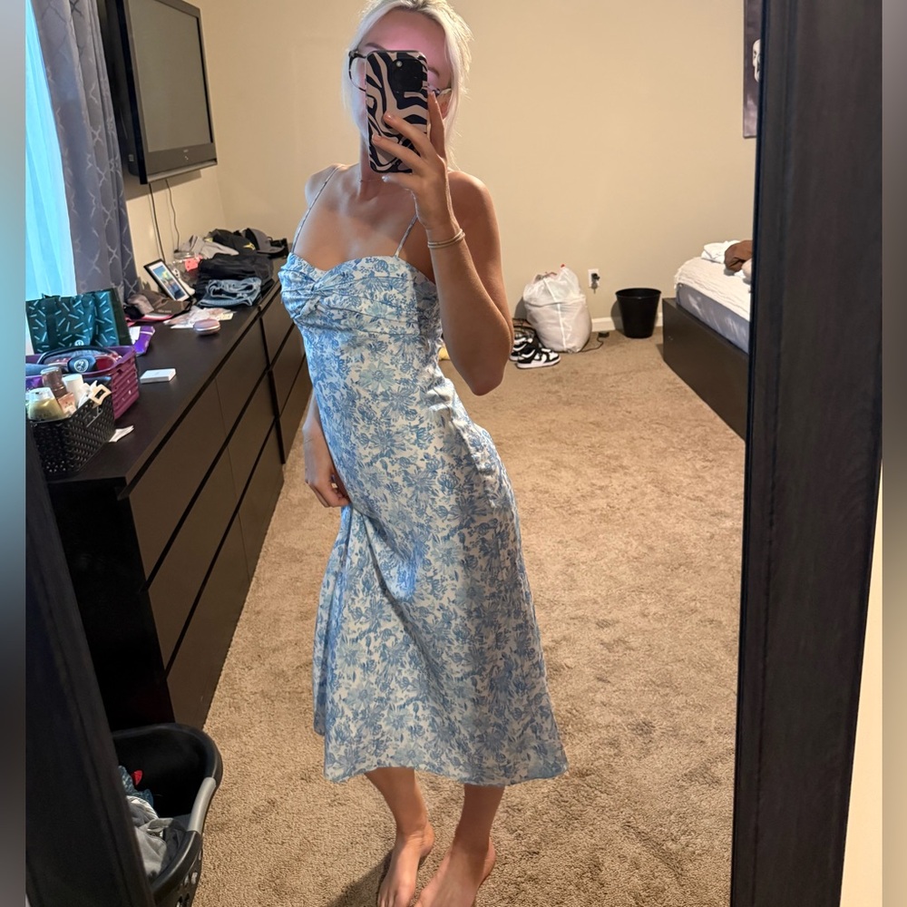Cotton Candy Blue Embellished Sundress Sweetheart Midi